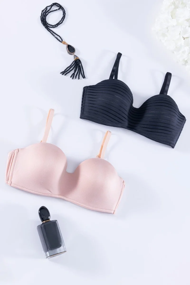 فور يو لانجري 2-Piece Full Cup Black and Nude Strapless Bra Set