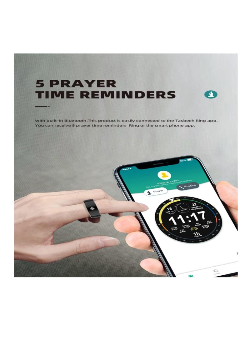 Equantu Smart Tasbih Ring Waterproof Qibla Ring Muslim Gift for All Ages with 5 Prayer Time Reminders & Custom Count Settings OLED Screen  - Image 4