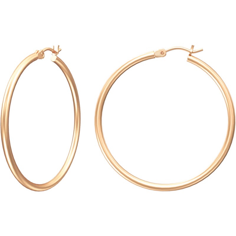 Gacimy 14K Rose Gold Plated Hoop Earrings for Women, 14K Rose Gold Plated Hoops with 925 Sterling Silvertone Post, Pink 40mm Medium Earrings for Women - Image 1