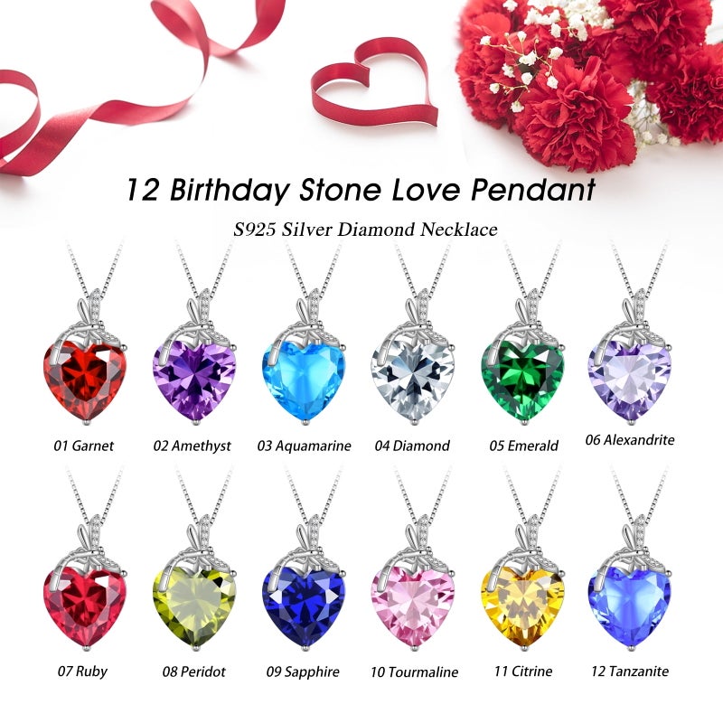 Juwaliy Dragonfly Necklace Heart April Birthstone Necklace Diamond CZ 925 Sterling Silver Pendant White Jewelry Women Birthday Christmas Mother's Day Gift - Image 5
