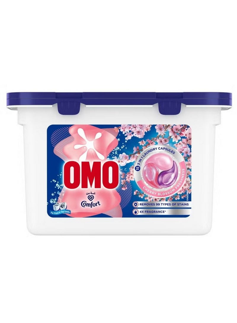 Omo Comfort 3In1 Laundry Capsules Cherry Blossom Freshness 15 Capsules - Image 1
