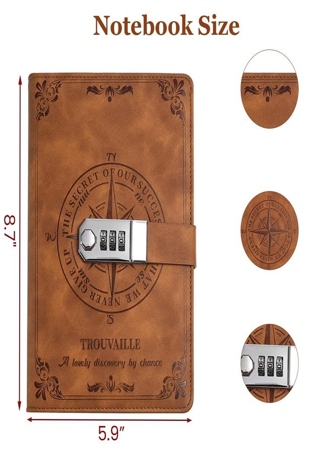 Climberty® Diary with Lock, A5 PU Leather Journal with Lock 200 Pages, Lock Diary Vintage Lock Journal Password Protected Notebook, Lock Diary for Men and Women, 22 X 15 cm (Brown) - Image 2