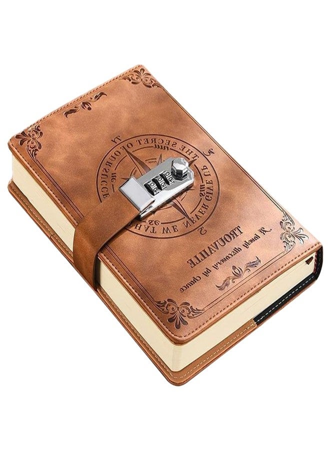 Climberty® Diary with Lock, A5 PU Leather Journal with Lock 200 Pages, Lock Diary Vintage Lock Journal Password Protected Notebook, Lock Diary for Men and Women, 22 X 15 cm (Brown) - Image 4