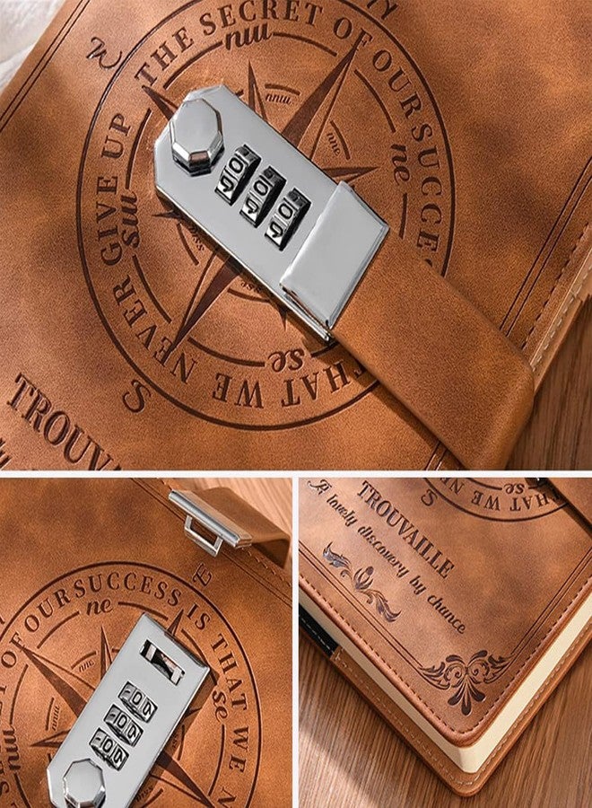 Climberty® Diary with Lock, A5 PU Leather Journal with Lock 200 Pages, Lock Diary Vintage Lock Journal Password Protected Notebook, Lock Diary for Men and Women, 22 X 15 cm (Brown) - Image 3
