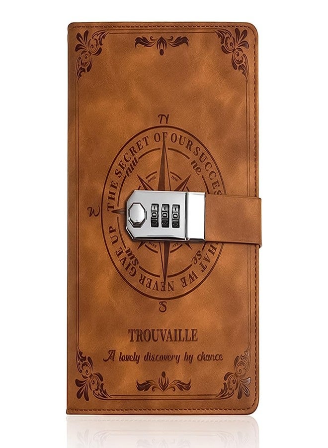 Climberty® Diary with Lock, A5 PU Leather Journal with Lock 200 Pages, Lock Diary Vintage Lock Journal Password Protected Notebook, Lock Diary for Men and Women, 22 X 15 cm (Brown) - Image 1