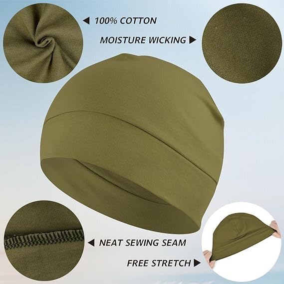 PAROPKAR 100% Cotton Lycra Skull Caps Lightweight Beanie Sleep Hats Breathable Helmet Liner Cap Cycling Hat Cap for Men and Women (Turquoise Blue Olive) - Image 2