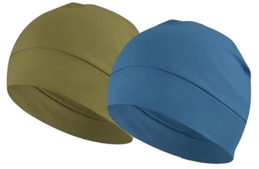 PAROPKAR 100% Cotton Lycra Skull Caps Lightweight Beanie Sleep Hats Breathable Helmet Liner Cap Cycling Hat Cap for Men and Women (Turquoise Blue Olive) - Image 1