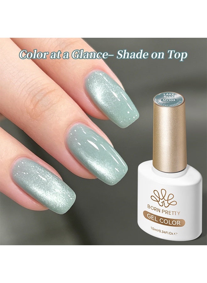 Born Pretty Color Nail Gel, Lake Blue Glass Cat Eye Gel Nail Polish, Light Green Shimmer Magnetic UV/LED Soak-Off Nail Gel, Salon-Quality Long-Lasting Manicure Varnish 10ml - Image 4