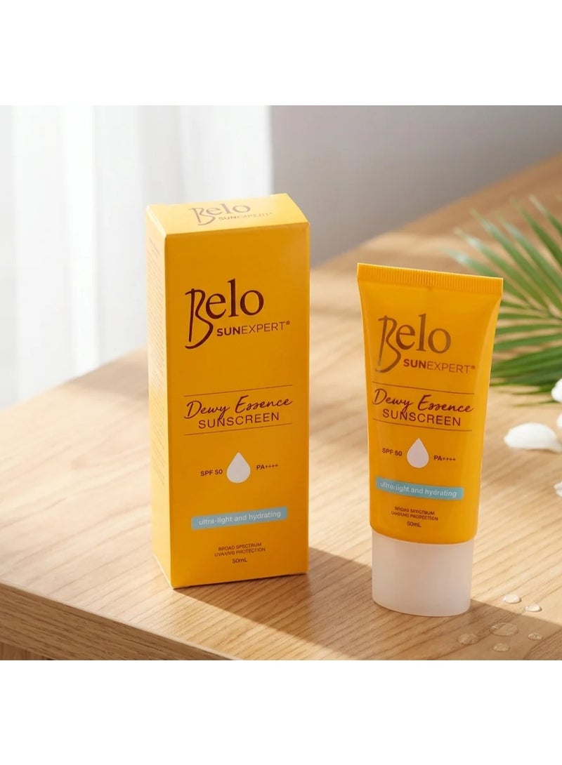 Belo SunExpert Dewy Essence Sunscreen – Daily UV Protection for Healthy Looking Skin This ultra-light sunscreen is designed to provide reliable protection against UVA and UVB rays while delivering essential hydration. Its comfortable formula leaves skin feeling soft, refreshed, and naturally radiant without a greasy residue. - Image 1