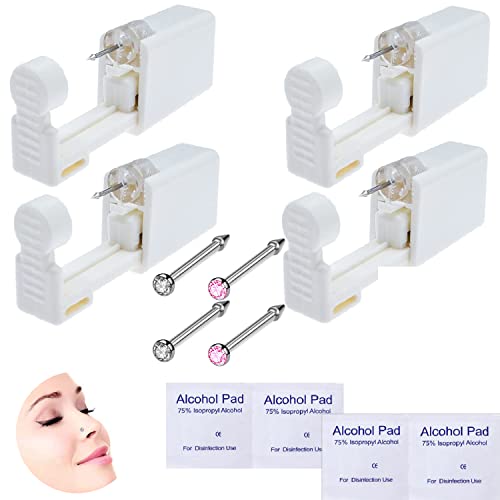 RASDDER 4-Pack Disposable Self Piercing Kit with Built-in Nose Studs, Very Safe Piercing Gun, Simple and Convenient Operation, Ideal for Family Use (White + Pink) - Image 1