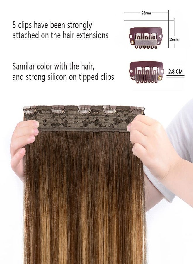 Winsky Hair Extensions Real Human Hair - One Piece Brown Balayage Remy Hair Extensions Clip on 70gram for Women (14inch, #4T27P4) - Image 5
