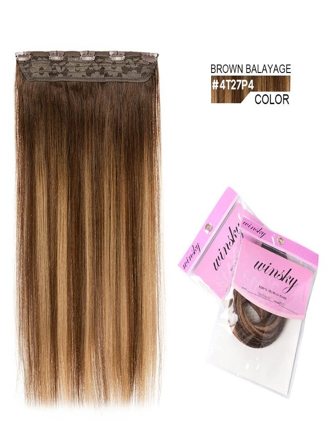 Winsky Hair Extensions Real Human Hair - One Piece Brown Balayage Remy Hair Extensions Clip on 70gram for Women (14inch, #4T27P4) - Image 2