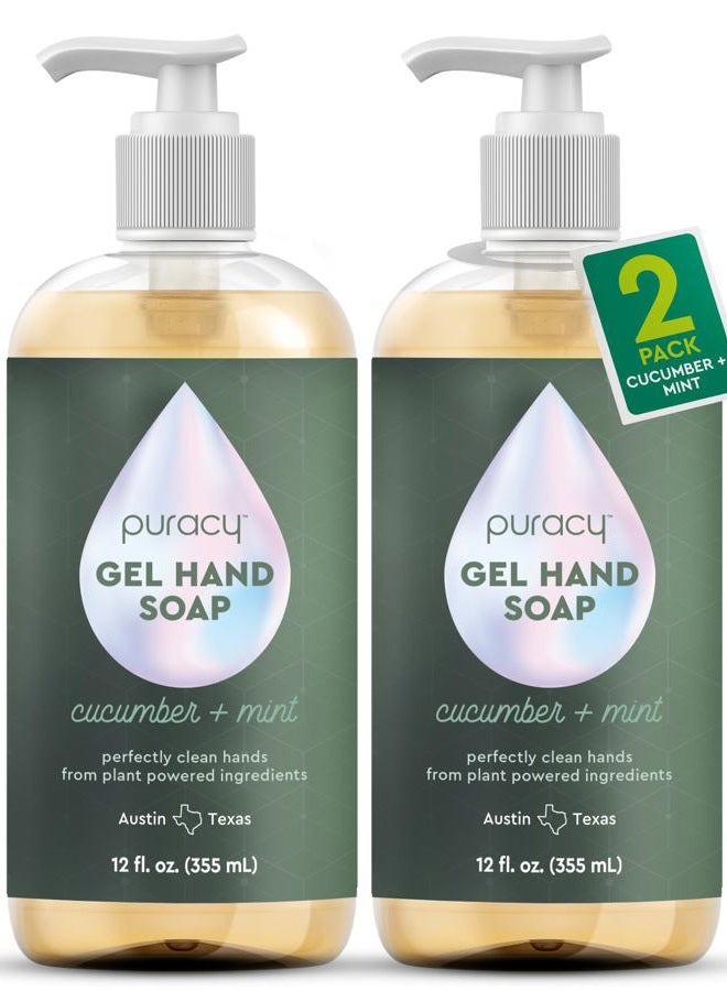 puracy Organic Hand Soap, For the Professional Hand Washers We've All Become, Moisturizing Natural Gel Hand Wash Soap, Liquid Hand Soap Refills for Soft Skin (12 fl.oz, Cucumber & Mint) 2-Pack - Image 1