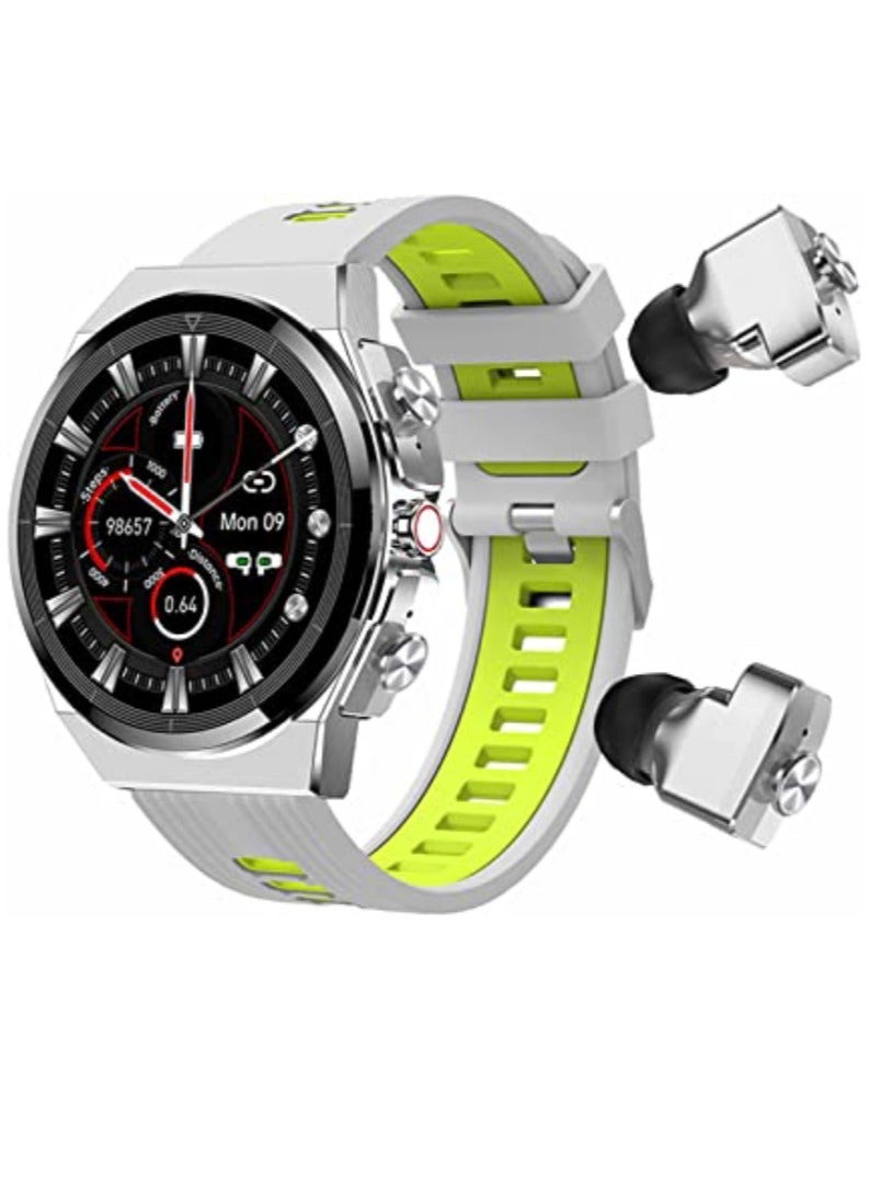 AROAQ JM08 Smart Watch with Built-In TWS Earbuds 2-in-1 Bluetooth Calling and Wireless Music Playback Fitness Tracker Black Leather