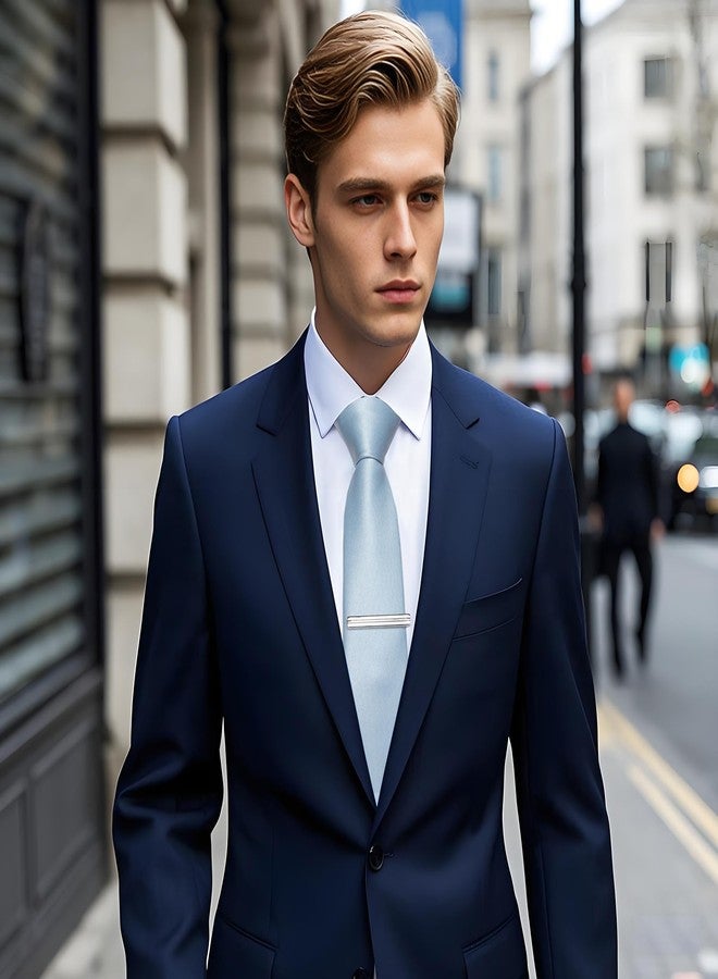 YourTies Skinny Tie and Pocket Square Tie Clip Sets for Men Satin Slim Neckties with Gift Box, Sky Blue, One size - Image 3