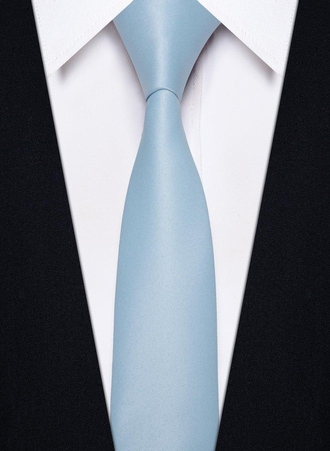 YourTies Skinny Tie and Pocket Square Tie Clip Sets for Men Satin Slim Neckties with Gift Box, Sky Blue, One size - Image 5
