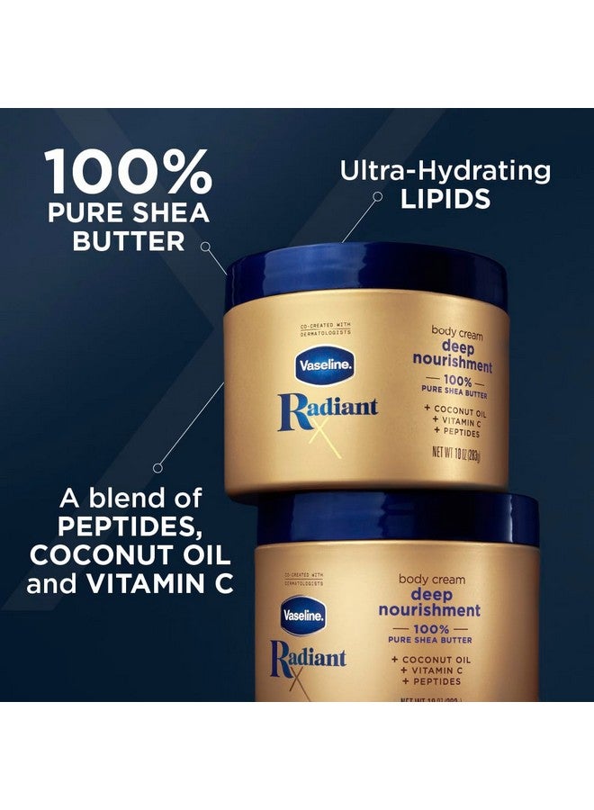 Vaseline كريم الجسم المغذي العميق Radiant X 100% زبدة الشيا النقية وزيت جوز الهند وفيتامين سي والببتيدات 10 أونصة - Image 2