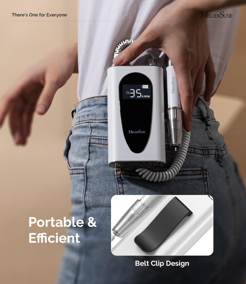 MelodySusie Professional Clip-On Cordless High-Efficiency Nail Drill, MM400C 35000RPM Rechargeable Electric File with Lightweight Handpiece for All Manicure Shaping, Gel Removal & Salon Use - Image 2