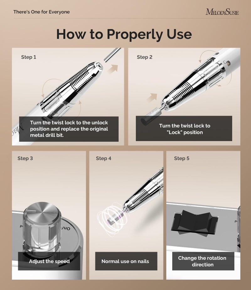MelodySusie Professional Clip-On Cordless High-Efficiency Nail Drill, MM400C 35000RPM Rechargeable Electric File with Lightweight Handpiece for All Manicure Shaping, Gel Removal & Salon Use - Image 5