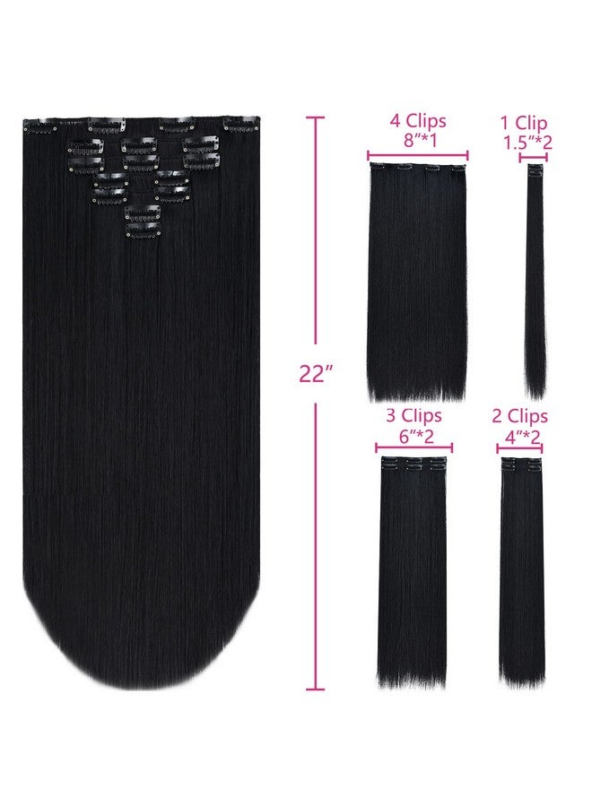 SYXLCYGG Black Hair Extensionsyxlcygg Clip Hair Extensions 22" 4.8 Oz Synthetic Like Real Hair Straight Cheap Fake Hair Pieces Women'S Easy To Use Fluffy⫬ Tangled - Image 5