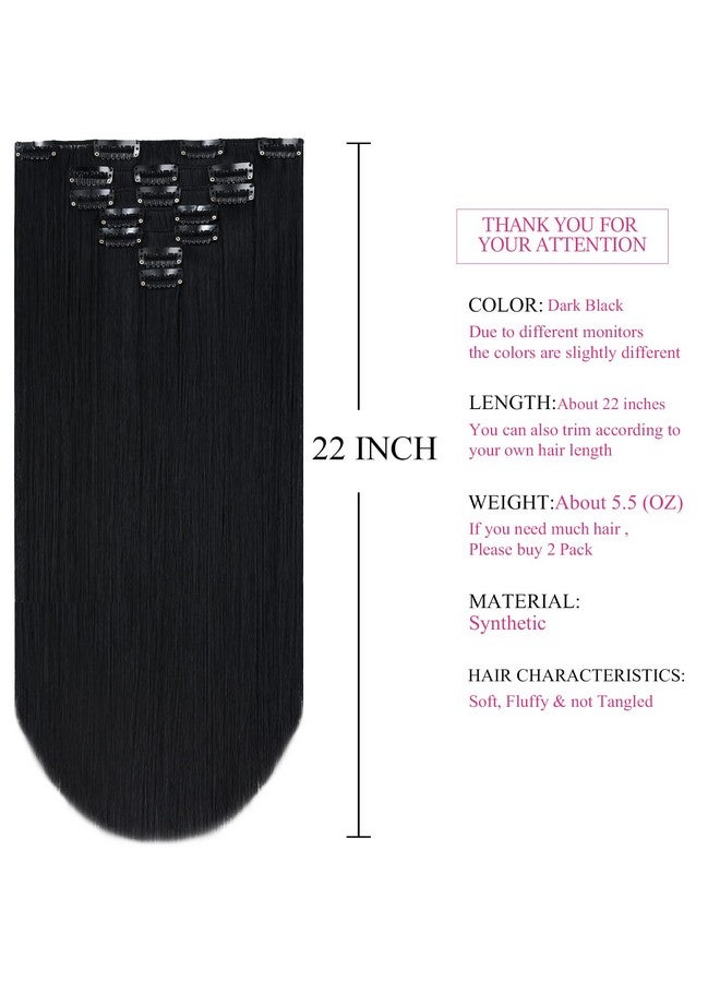 SYXLCYGG Black Hair Extensionsyxlcygg Clip Hair Extensions 22" 4.8 Oz Synthetic Like Real Hair Straight Cheap Fake Hair Pieces Women'S Easy To Use Fluffy⫬ Tangled - Image 4