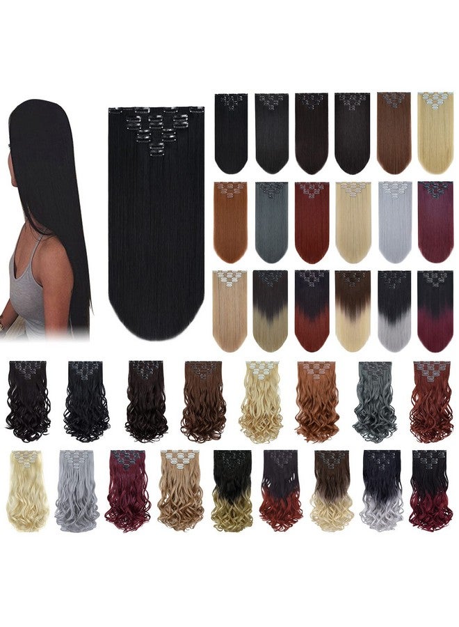 SYXLCYGG Black Hair Extensionsyxlcygg Clip Hair Extensions 22" 4.8 Oz Synthetic Like Real Hair Straight Cheap Fake Hair Pieces Women'S Easy To Use Fluffy⫬ Tangled - Image 3