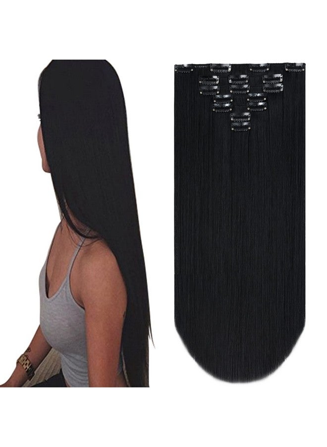 SYXLCYGG Black Hair Extensionsyxlcygg Clip Hair Extensions 22" 4.8 Oz Synthetic Like Real Hair Straight Cheap Fake Hair Pieces Women'S Easy To Use Fluffy⫬ Tangled - Image 1