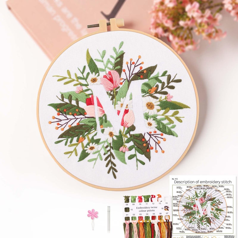 REEWISLY Embroidery Kit for Letter M,Embroidery Starter Kit Letter M Pattern,1 Plastic Embroidery Hoops,Color Threads,Instructions and Needles,DIY Adults Embroidery, Video Teaching - Image 3
