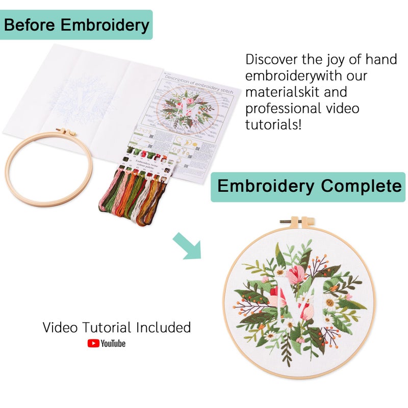 REEWISLY Embroidery Kit for Letter M,Embroidery Starter Kit Letter M Pattern,1 Plastic Embroidery Hoops,Color Threads,Instructions and Needles,DIY Adults Embroidery, Video Teaching - Image 2