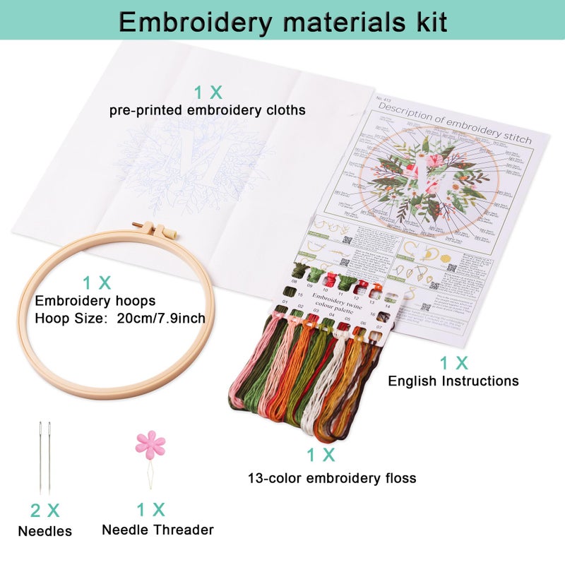 REEWISLY Embroidery Kit for Letter M,Embroidery Starter Kit Letter M Pattern,1 Plastic Embroidery Hoops,Color Threads,Instructions and Needles,DIY Adults Embroidery, Video Teaching - Image 1