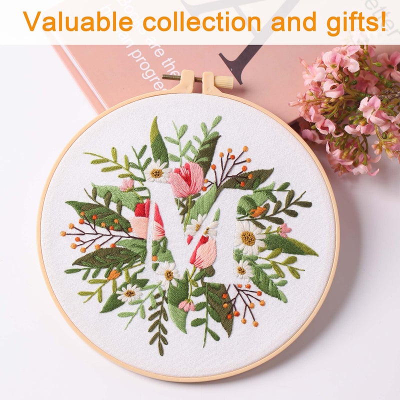 REEWISLY Embroidery Kit for Letter M,Embroidery Starter Kit Letter M Pattern,1 Plastic Embroidery Hoops,Color Threads,Instructions and Needles,DIY Adults Embroidery, Video Teaching - Image 5