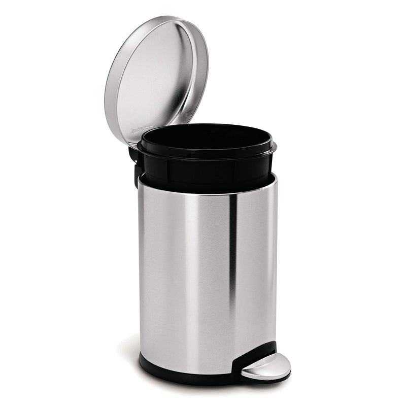 simplehuman 4.5 Liter / 1.2 Gallon Round Bathroom Step Trash Can, Brushed Stainless Steel - Image 4