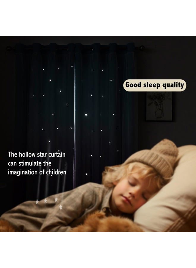 indistar Colourful Stripe Star Cut-Out Blackout Curtains for Bedroom,2 Layers Mix Design of Fabric & Tulle,Pretty Window Curtain for Kids Room 1 Panel (W52 x L63 Blue Purple) - Image 3