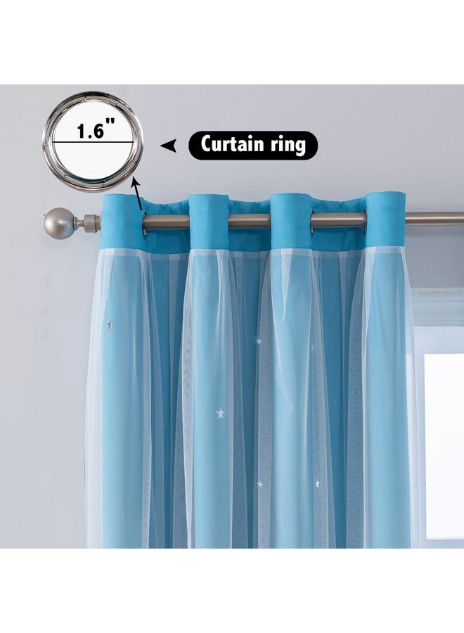 indistar Colourful Stripe Star Cut-Out Blackout Curtains for Bedroom,2 Layers Mix Design of Fabric & Tulle,Pretty Window Curtain for Kids Room 1 Panel (W52 x L63 Blue Purple) - Image 4