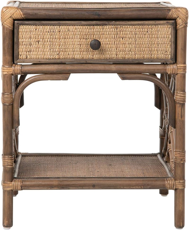 Kouboo Kouboo Rattan Bedside Table  Chippendale Design Nightstand Table for Living Room  Boho Table with One Drawer MidCentury Modern Accent Table with Storage for Bedroom Furniture Antique Brown  - Image 4