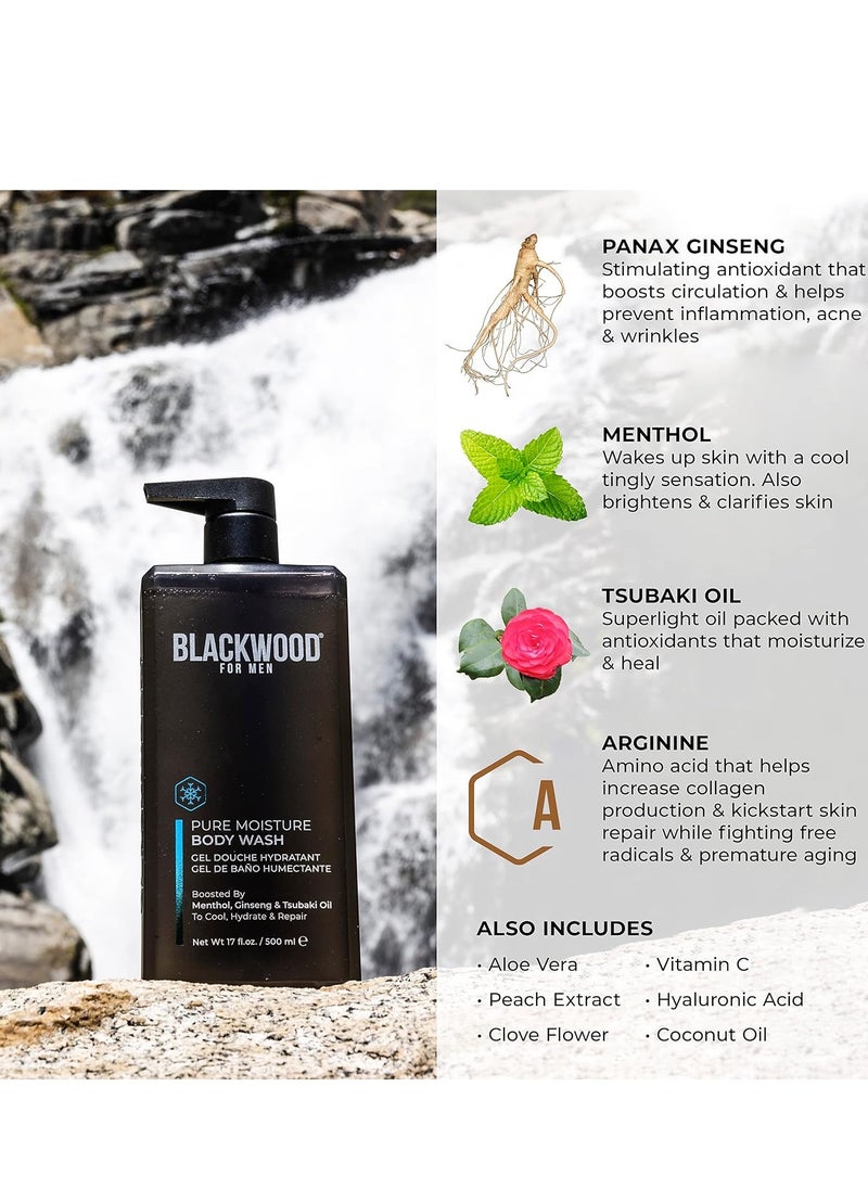 Blackwood For Men Blackwood For Men Pure Moisture Body Wash - Infused with Ginseng & Menthol - Natural Cleanser for Dry or Sensitive Skin - Ideal for Workout Recovery - Sulfate Free, Dye Free & Vegan (17 oz)  - Image 3