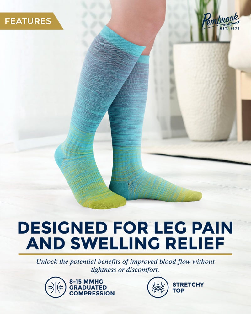Pembrook Bamboo Viscose Light Compression Socks - 3 Pairs | 8-15 mmHg Compression Socks Women and Men | Support Socks for Soreness, Varicose Veins, Edema | Line Patterns - Image 3