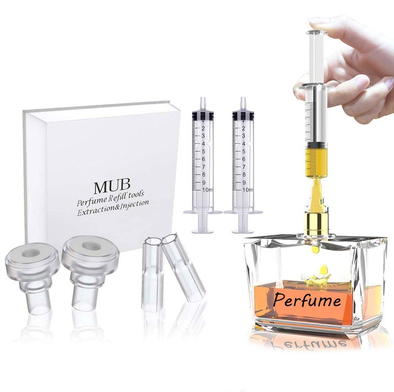 MUB 10ml Perfume Refill Pump Tools, Perfume Decanter Kit Dispenser with Adapter Tools for Perfumes Transfer, Plastic Perfume Extractor Syringe Refill Tool for Cologne, with 2 Syringes and 4 Adapters - Image 1