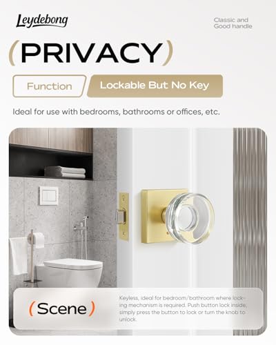 Leydebong 1 Pack Crystal Door Knobs Gold Door Handles Interior Premium BathroomBedroom Door Levers with Lock Glass Door Knobs Privacy Function with No Key - Image 3