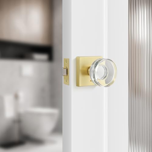 Leydebong 1 Pack Crystal Door Knobs Gold Door Handles Interior Premium BathroomBedroom Door Levers with Lock Glass Door Knobs Privacy Function with No Key - Image 1