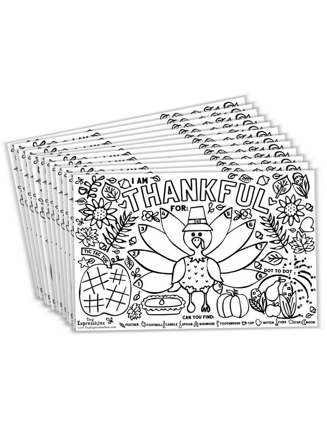 Tiny Expressions Fall Thanksgiving Placemats For Kids (Pack Of 12 Turkey Placemats) ; Coloring Activity Paper Table Mats For Children To Write Thankful List ; Disposable Bulk Bundle Set  - Image 1