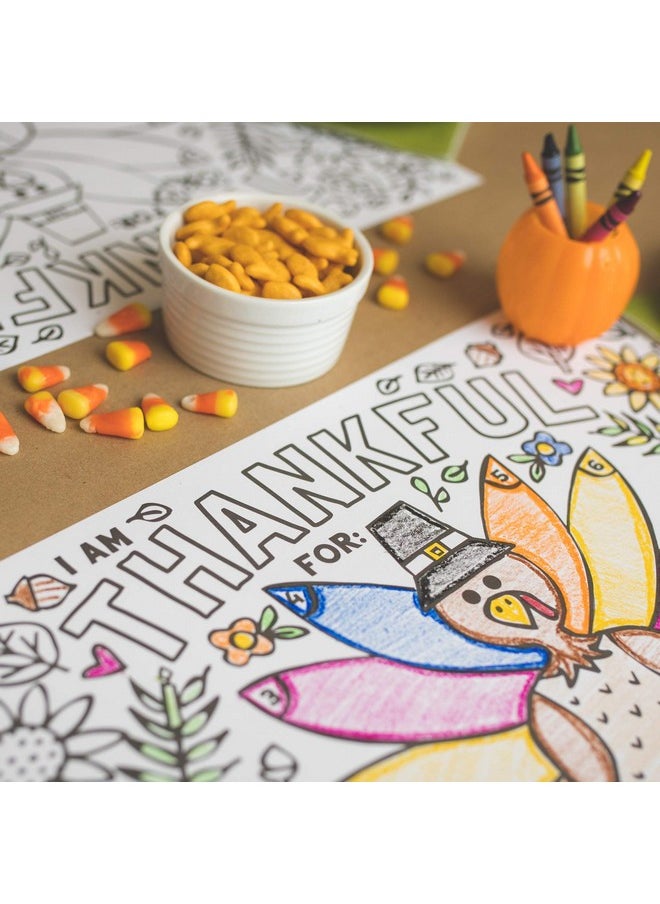 Tiny Expressions - Fall Thanksgiving Placemats For Kids (Pack Of 12 Turkey Placemats) ; Coloring Activity Paper Table Mats For Children To Write Thankful List ; Disposable Bulk Bundle Set - Image 1