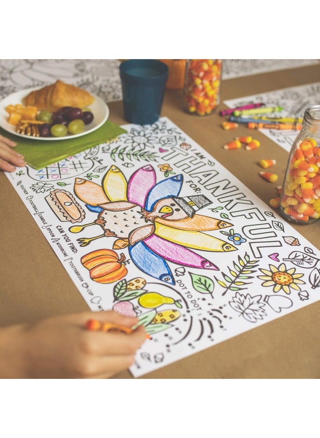Tiny Expressions Fall Thanksgiving Placemats For Kids (Pack Of 12 Turkey Placemats) ; Coloring Activity Paper Table Mats For Children To Write Thankful List ; Disposable Bulk Bundle Set  - Image 4