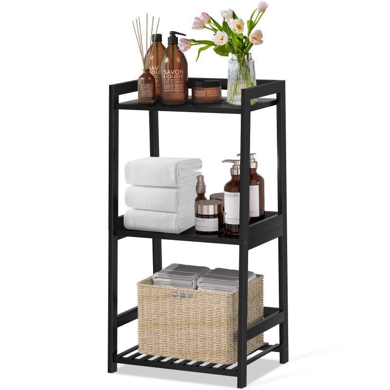 POXAKA 3 Tier Bamboo Bathroom Shelves Ladder Shelf for Storage Rustic Home Organizer SpaceSaving Design Stylish Display Nightstand Stylish Storage Solution for Home Living Room Kitchen