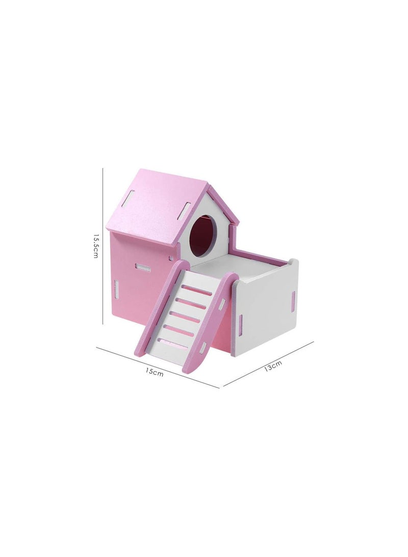 GGOOT Wooden Hamster House 2 Tier Hut with Ladder Play Nest Cage Exercise Toys for Dwarf Syrian Hamster Gerbil Rat Small Animals Cage Pink Durable and Useful - Image 5