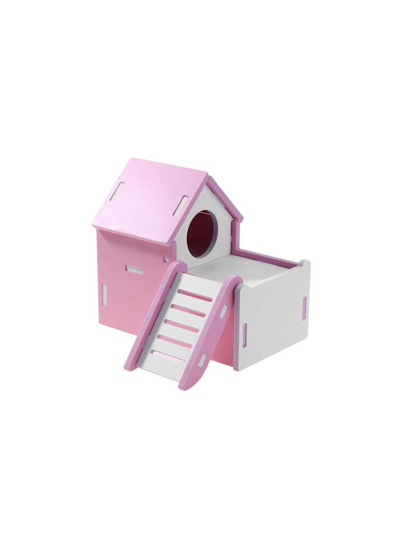 GGOOT Wooden Hamster House 2 Tier Hut with Ladder Play Nest Cage Exercise Toys for Dwarf Syrian Hamster Gerbil Rat Small Animals Cage Pink Durable and Useful - Image 1