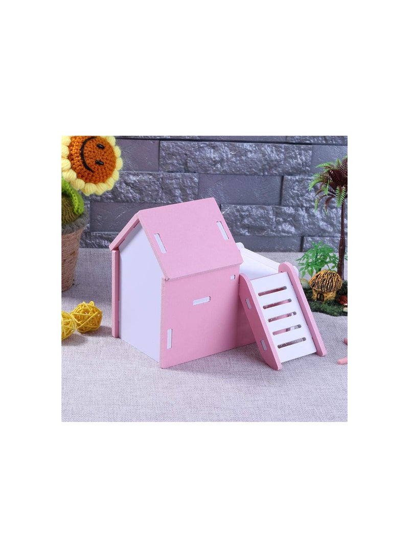 GGOOT Wooden Hamster House 2 Tier Hut with Ladder Play Nest Cage Exercise Toys for Dwarf Syrian Hamster Gerbil Rat Small Animals Cage Pink Durable and Useful - Image 3