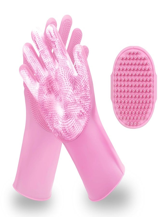 Kemodia 2 Piece Pink Pet Bath Supplies with Dog Washing Gloves and Dog Bath Scrubber - Image 1