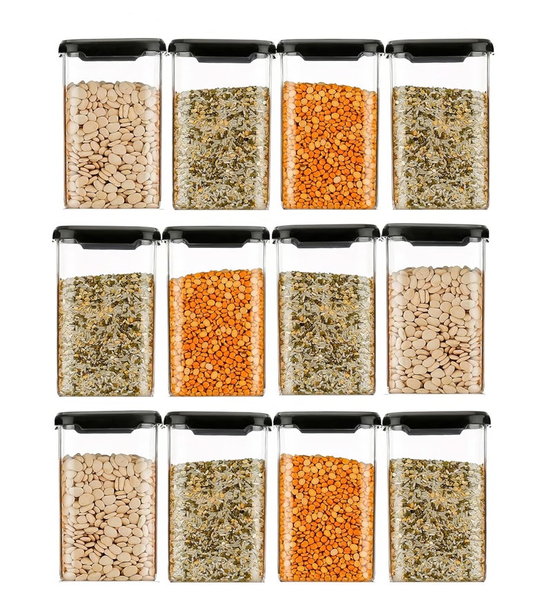 flymore Plastic 1100Ml Airtight Containers Set For Kitchen Storage And Containers Box For Pantry Organization And Container For Kitchen Storage Set, Kitchen Accessories (Set Of 12) Black - Image 1