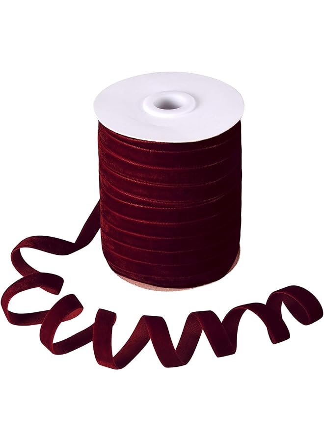 The Bros 50 ياردة شريط مخمل قديم مخملي مهروس لتزيين حفلات الزفاف قلادة تشوكر تغليف هدايا (أحمر نبيذي، 3/8" ) - Image 1